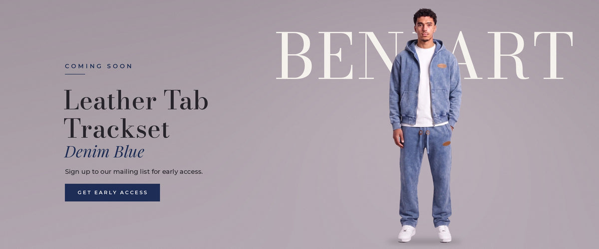 Leather Tab Trackset in Denim Blue. Coming soon, sign up for early access