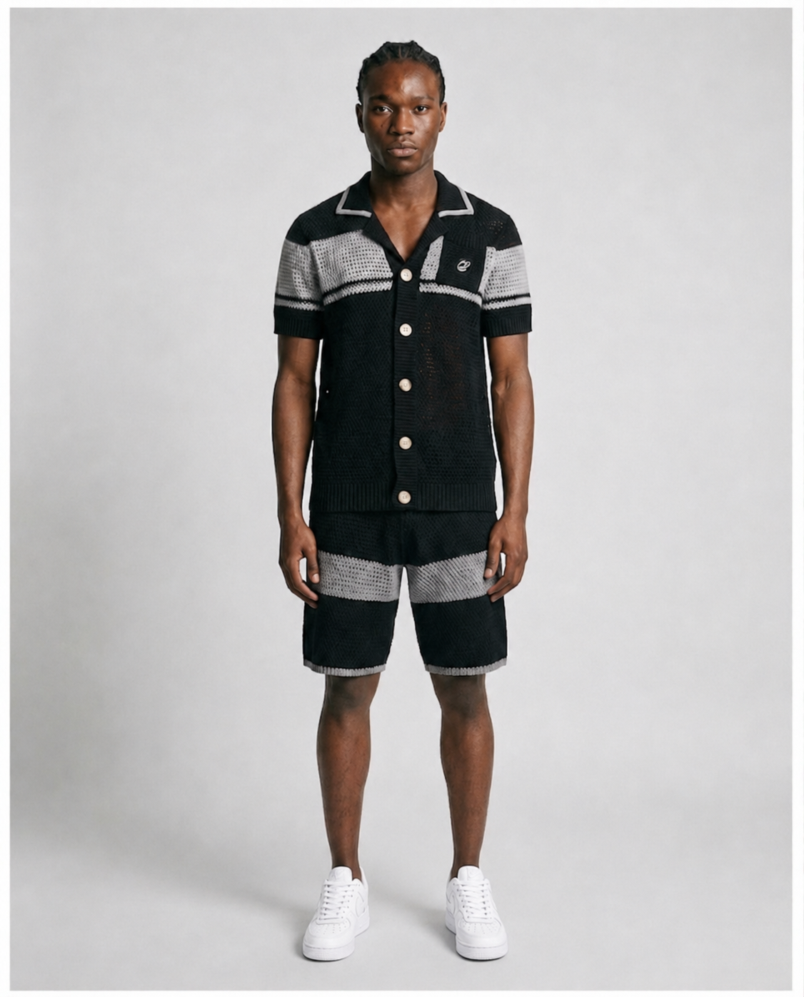Crochet Knit Shirt - Black/Grey - PRE-ORDER