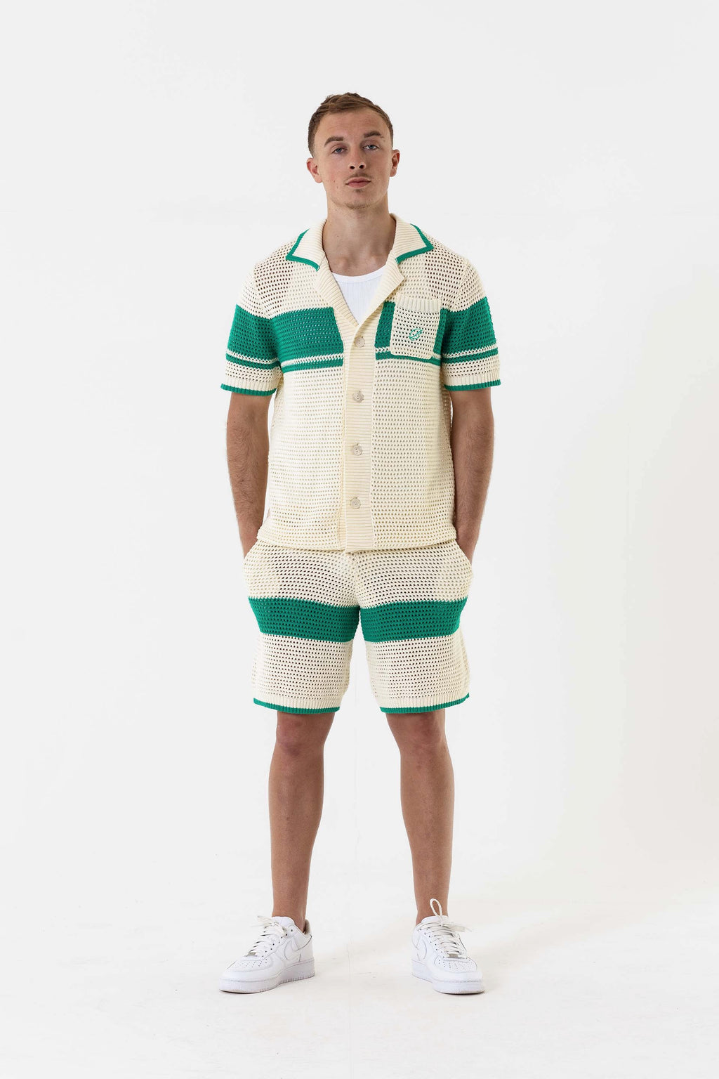 Crochet Knit Shirt - Off-White / Green