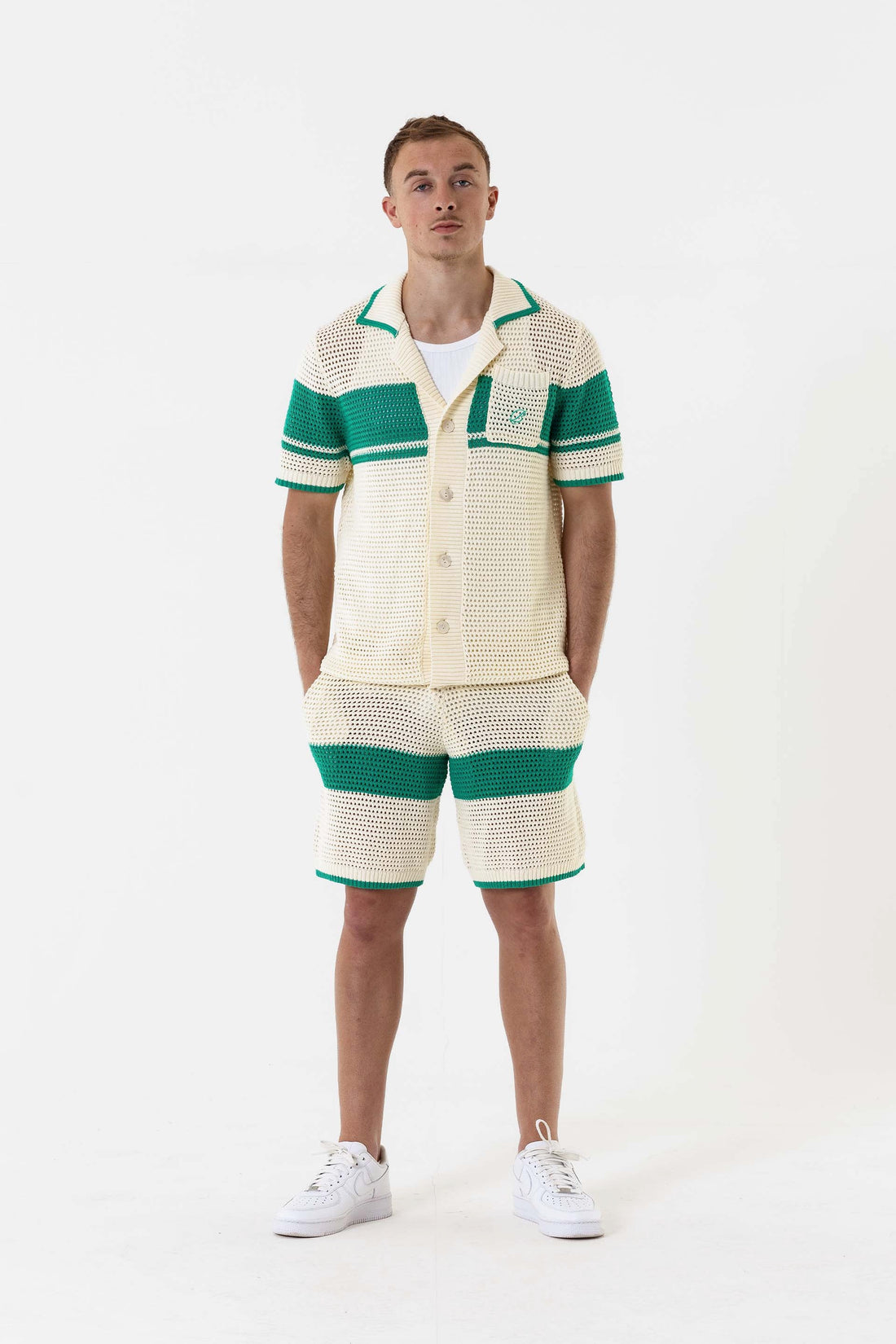 Crochet Knit Shirt - Off-White / Green