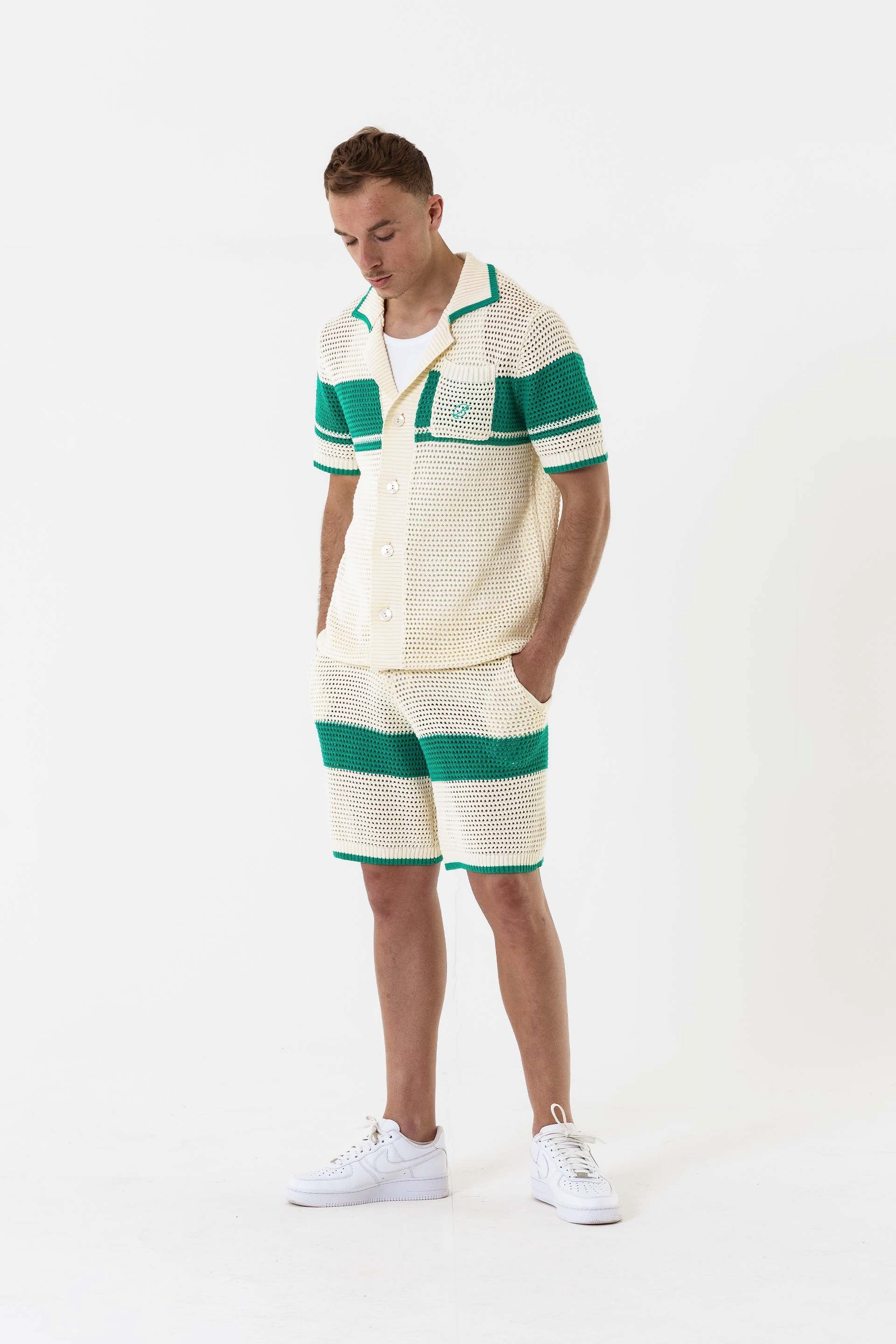 Crochet Knit Shirt - Off-White / Green