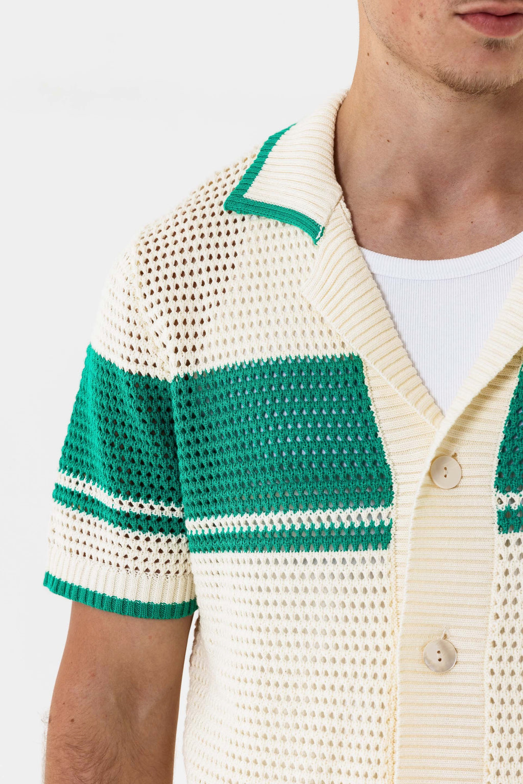 Crochet Knit Shirt - Off-White / Green
