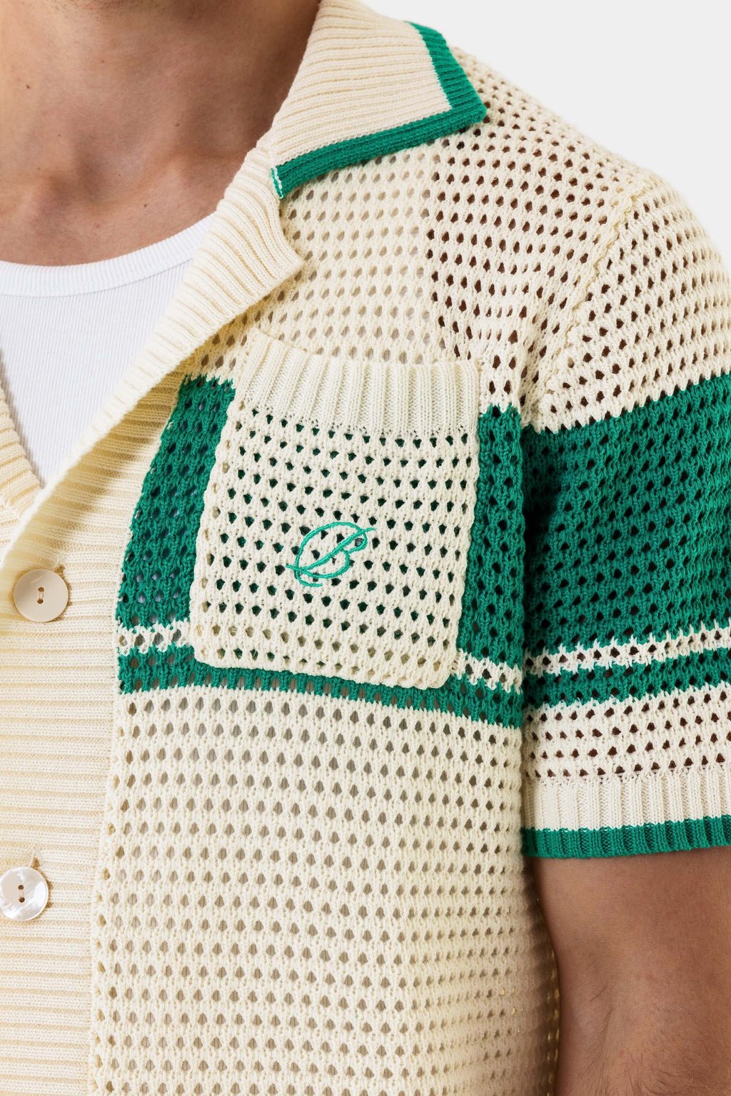 Crochet Knit Shirt - Off-White / Green