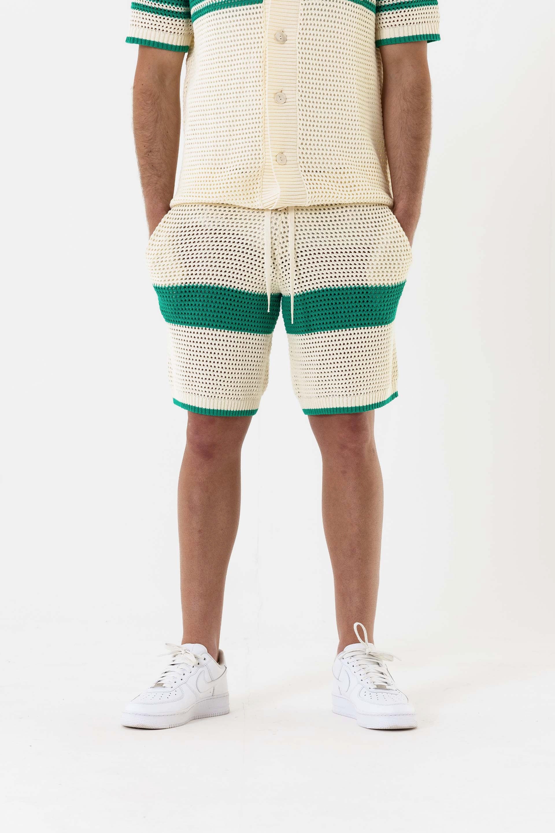 Crochet Knit Shorts - Off-White / Green