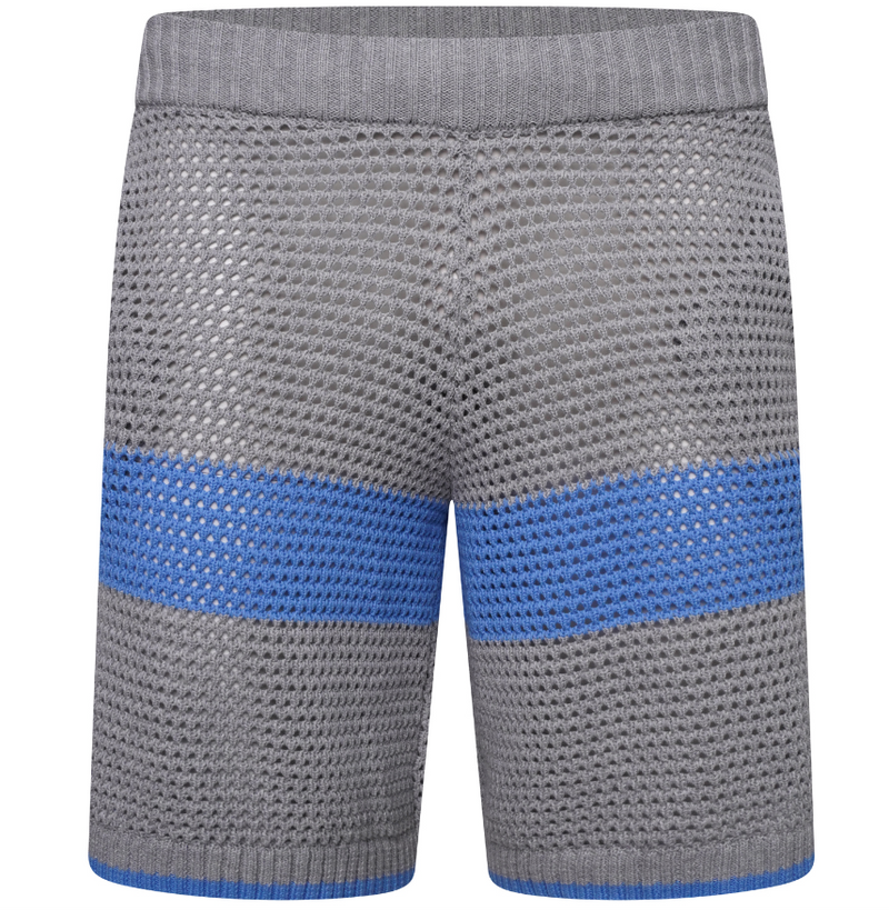 Crochet Knit Shorts - Grey / Blue