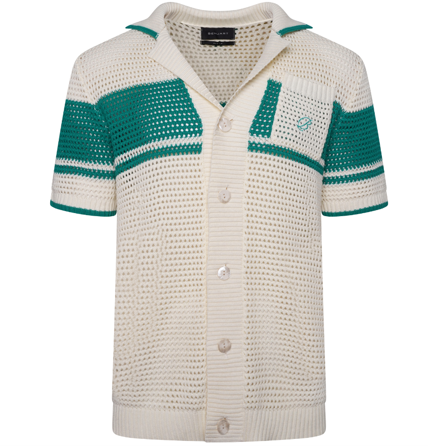 Crochet Knit Shirt - Off-White / Green