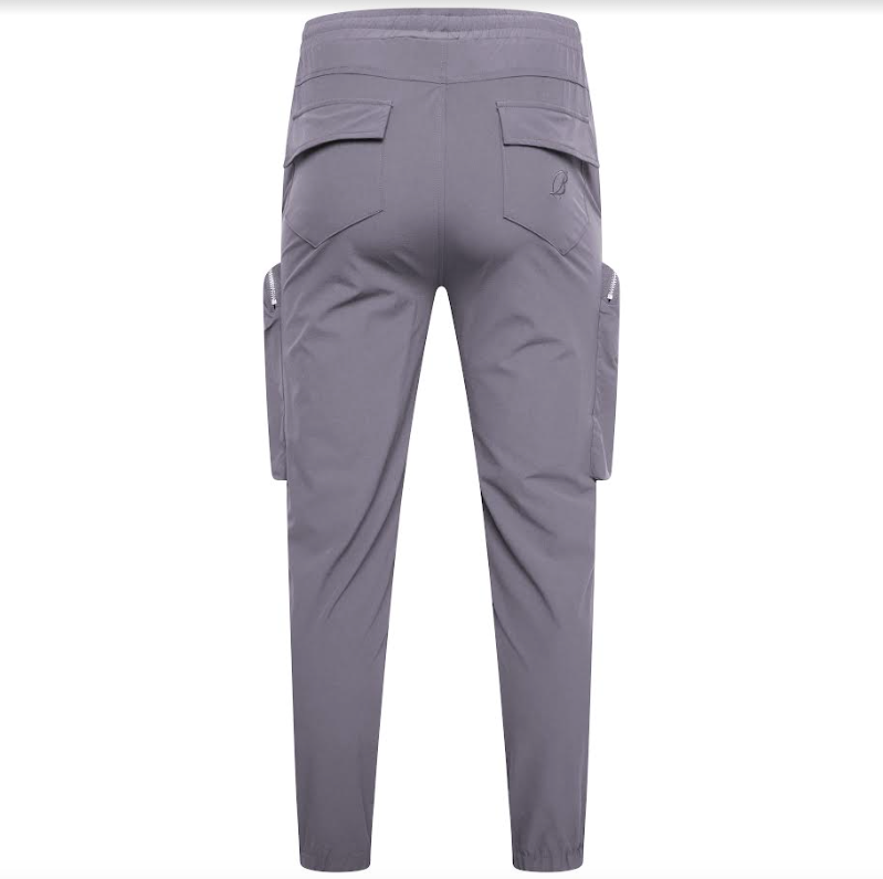 Stretch Curved Zip Nylon Cargo Pant - Grey
