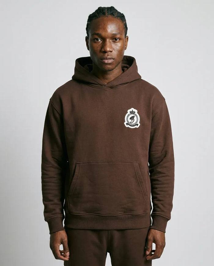 Benjart Chenille Badge Pullover in brown, front view