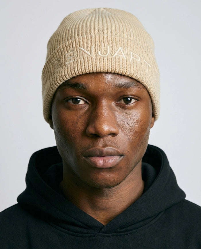 Benjart Knitted Beanie 2.0 in cream, front view