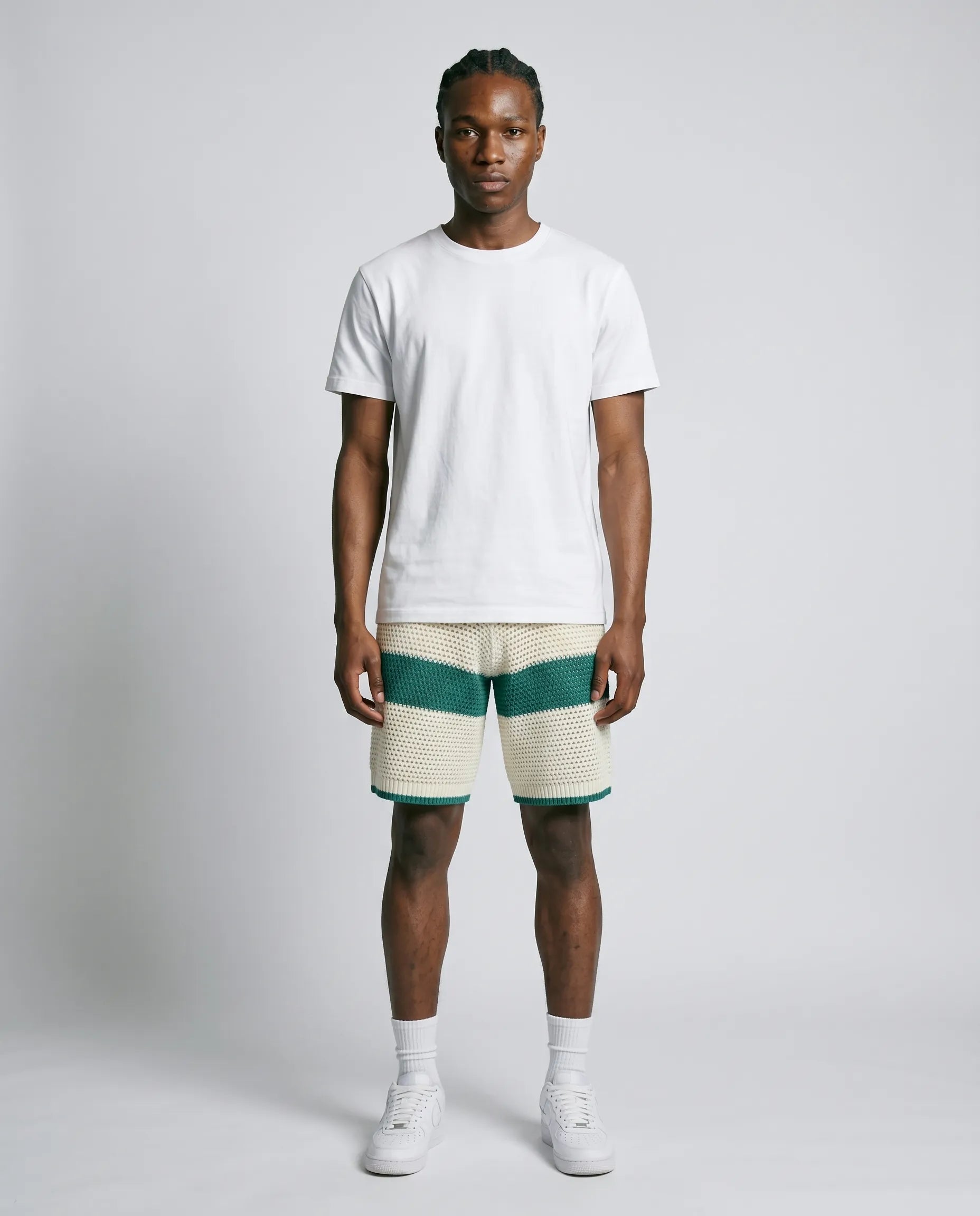 Crochet Knit Shorts - Off-White / Green