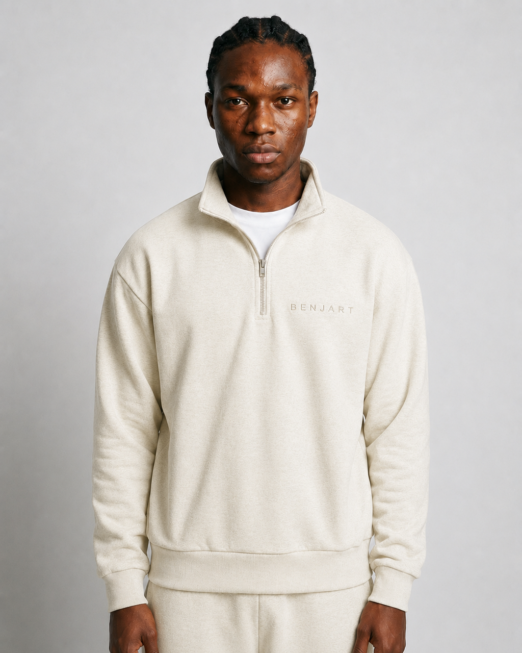 Benjart Blanks Quarter Zip Top in cream