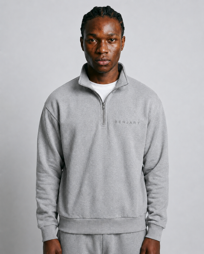 Benjart Blanks Quarter Zip Top in grey, front view