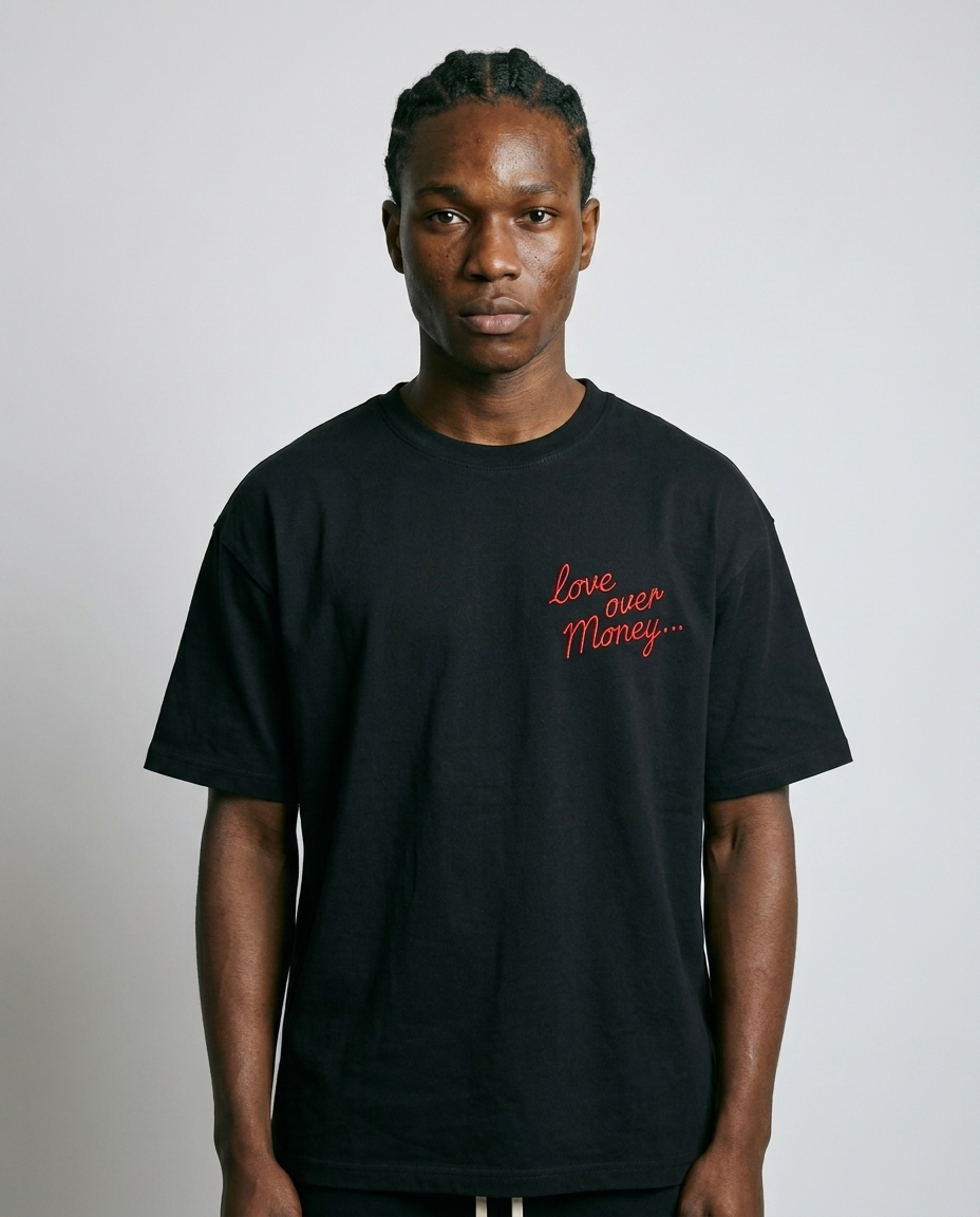 Benjart Love Over Money Tee in black, front view