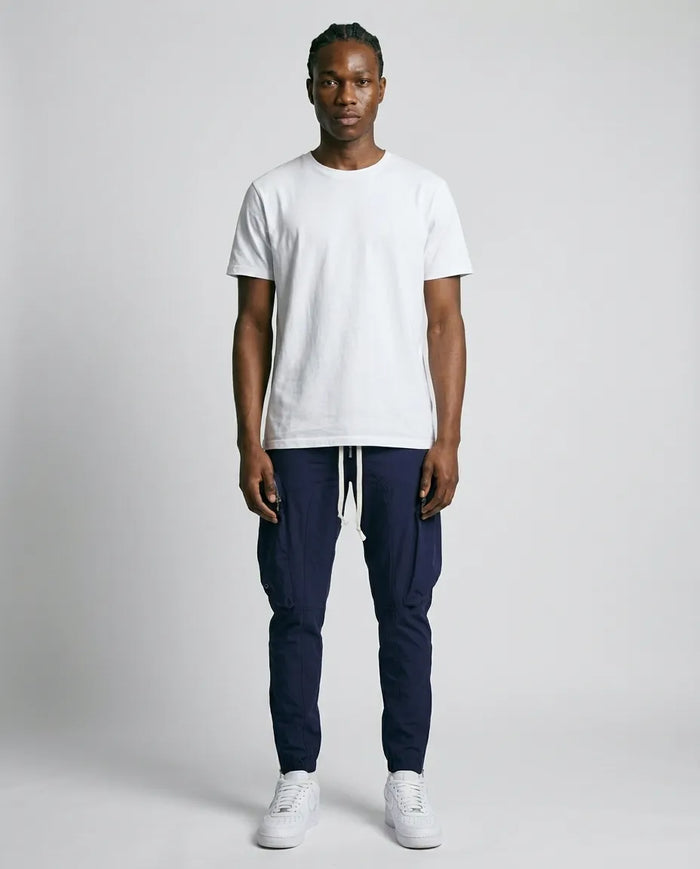 Stretch Curved Zip Nylon Cargo Pant - Navy